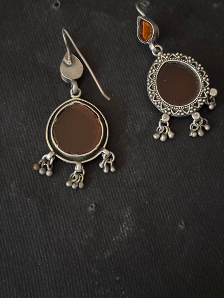 Sunset Orange Glass Silver Earrings
