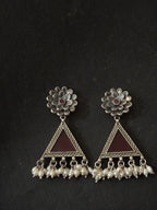 Magenta Glass Silver Earrings