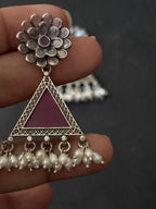 Magenta Glass Silver Earrings