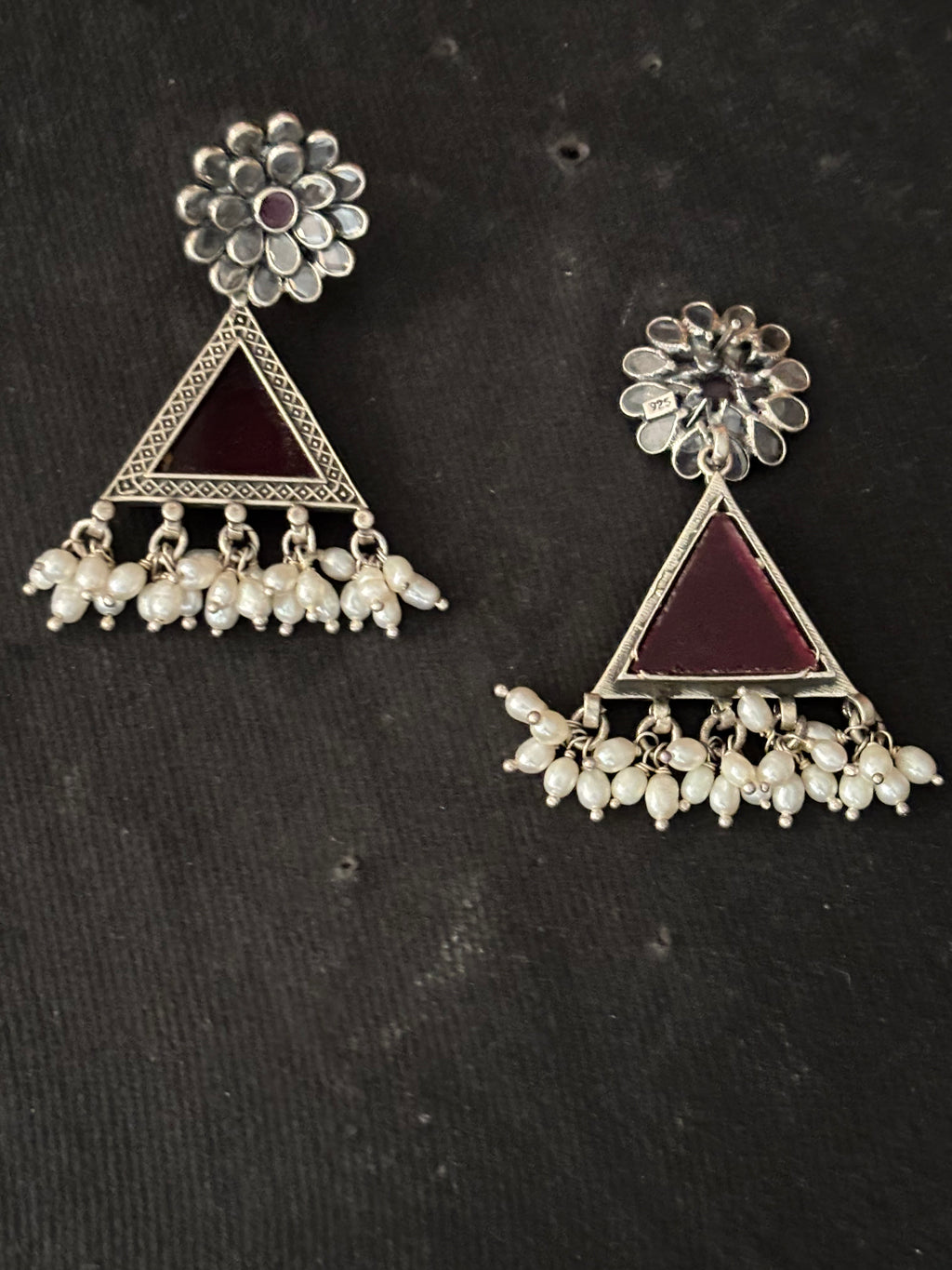 Magenta Glass Silver Earrings