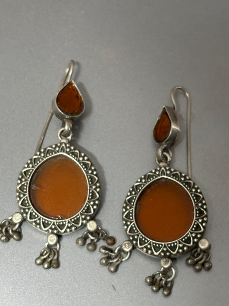 Sunset Orange Glass Silver Earrings