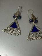 Ink Blue Glass Silver Earrings