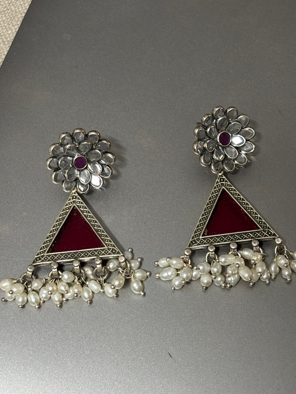 Magenta Glass Silver Earrings