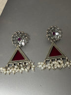 Magenta Glass Silver Earrings