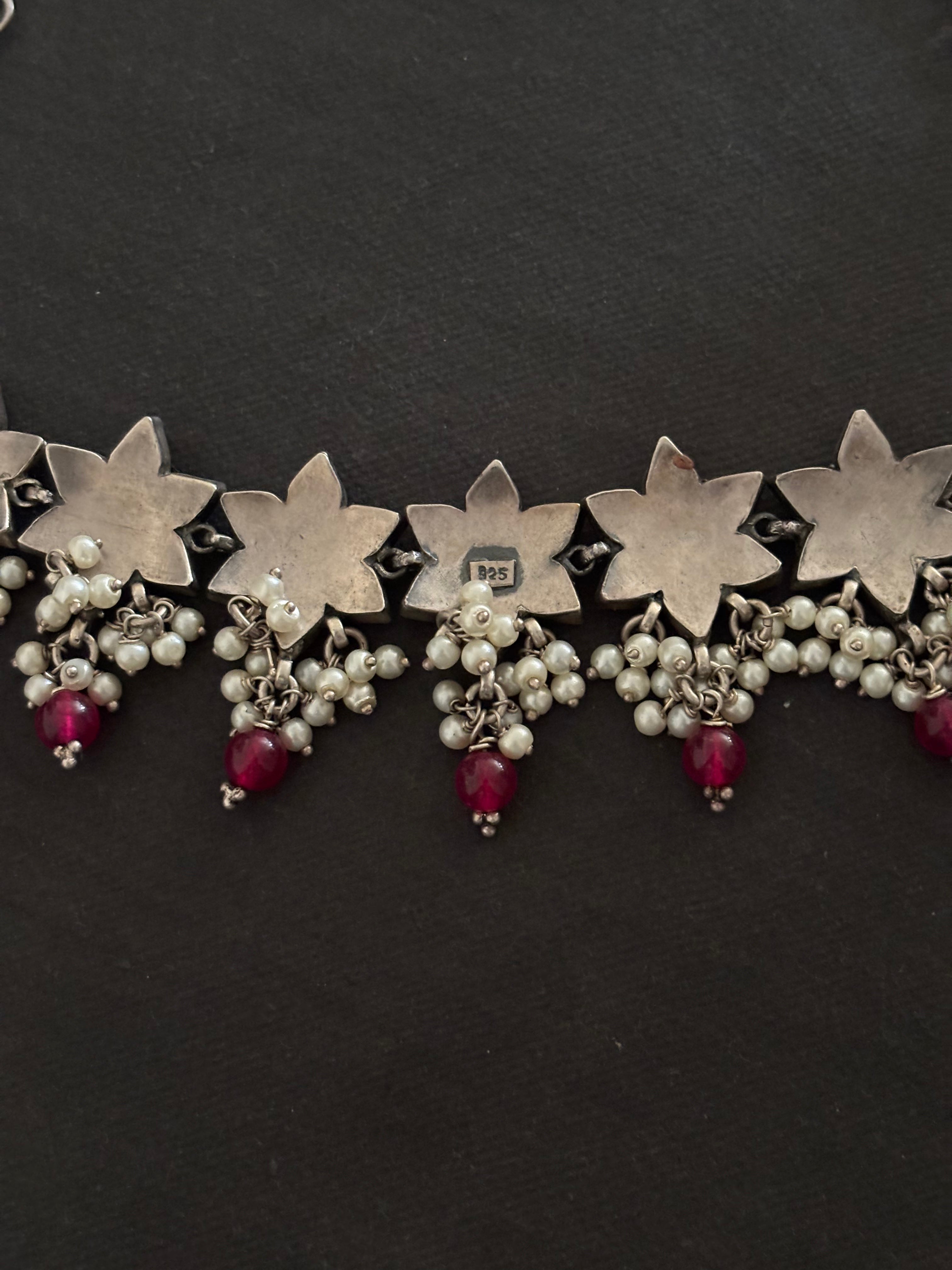 Silver Spinel and Turquoise Neckpiece