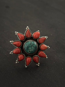 Coral and turquoise Ring