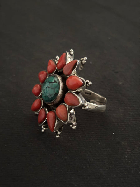Coral and turquoise Ring