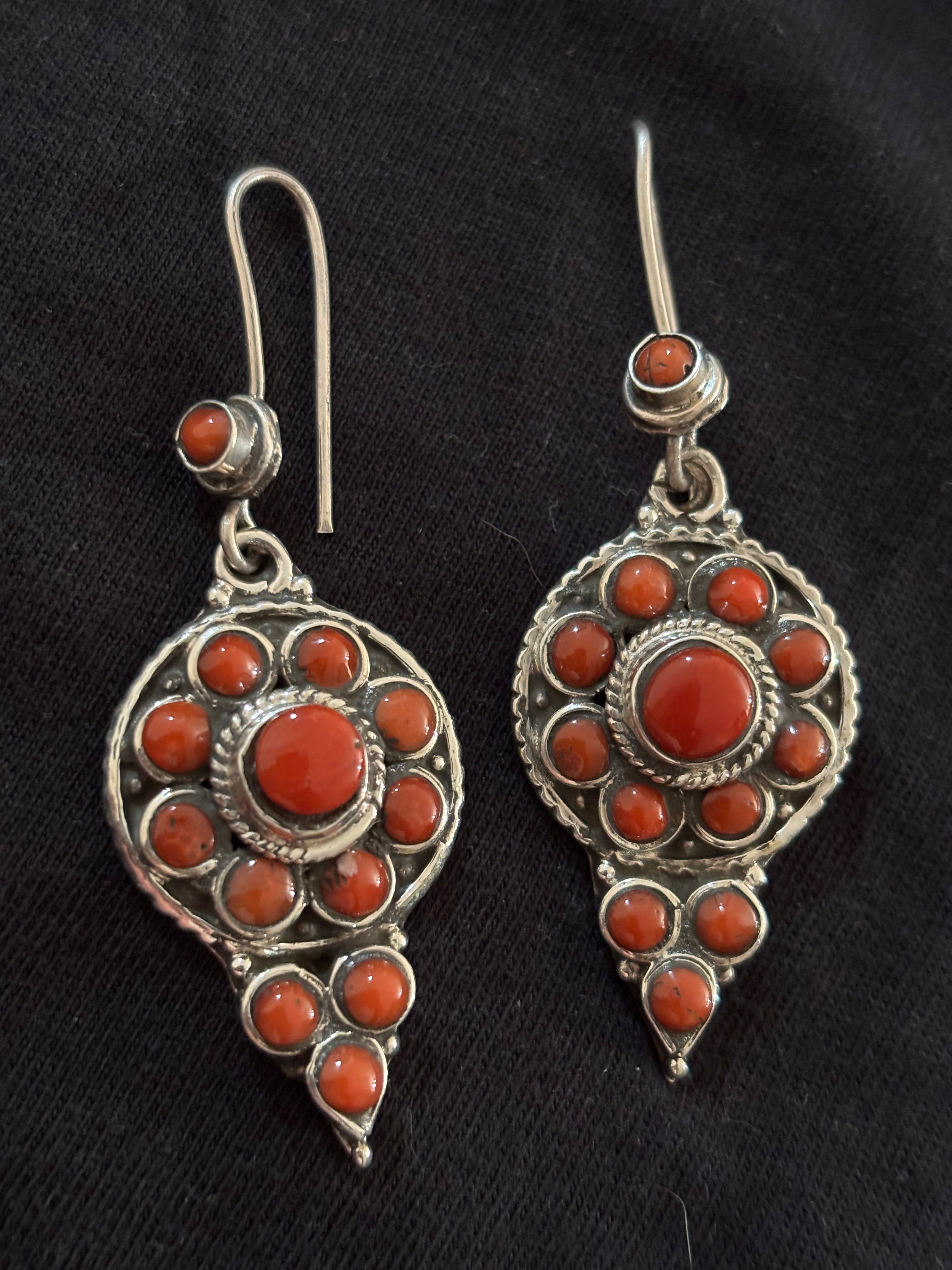 Coral Silver Danglers