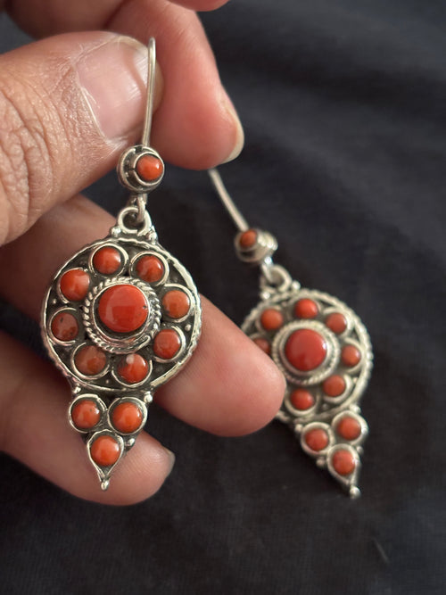 Coral Silver Danglers