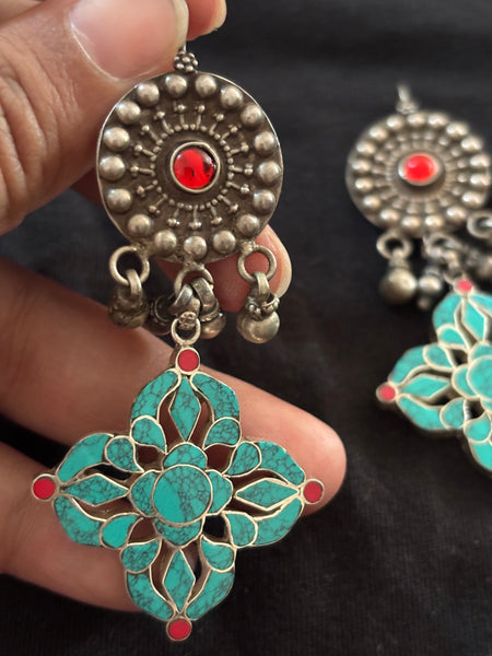 Turquoise Tibetan Inspired Earrings