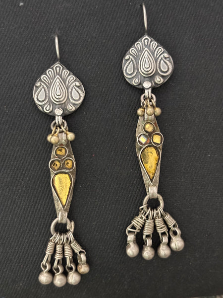 Silver Assembled Yellow Glass Earrings
