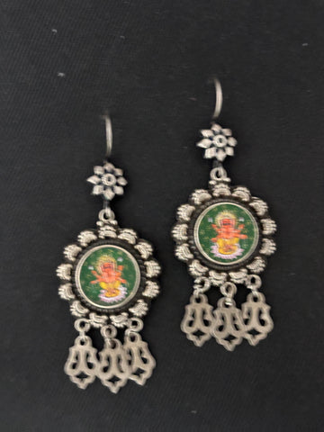 Handpainted Silver Ganesh Earrings