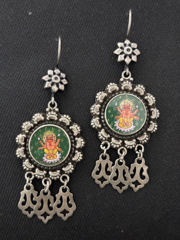 Handpainted Silver Ganesh Earrings