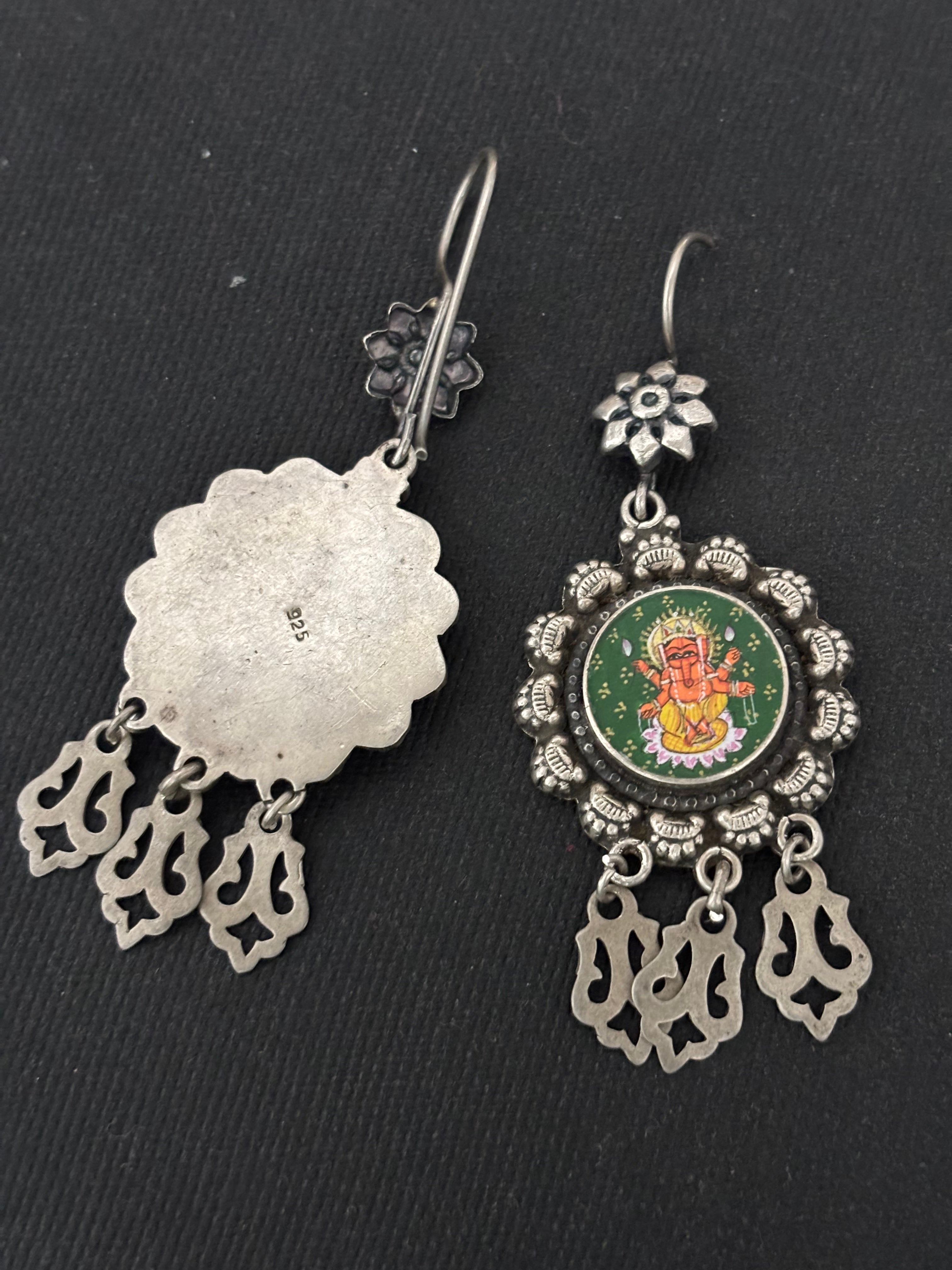 Handpainted Silver Ganesh Earrings