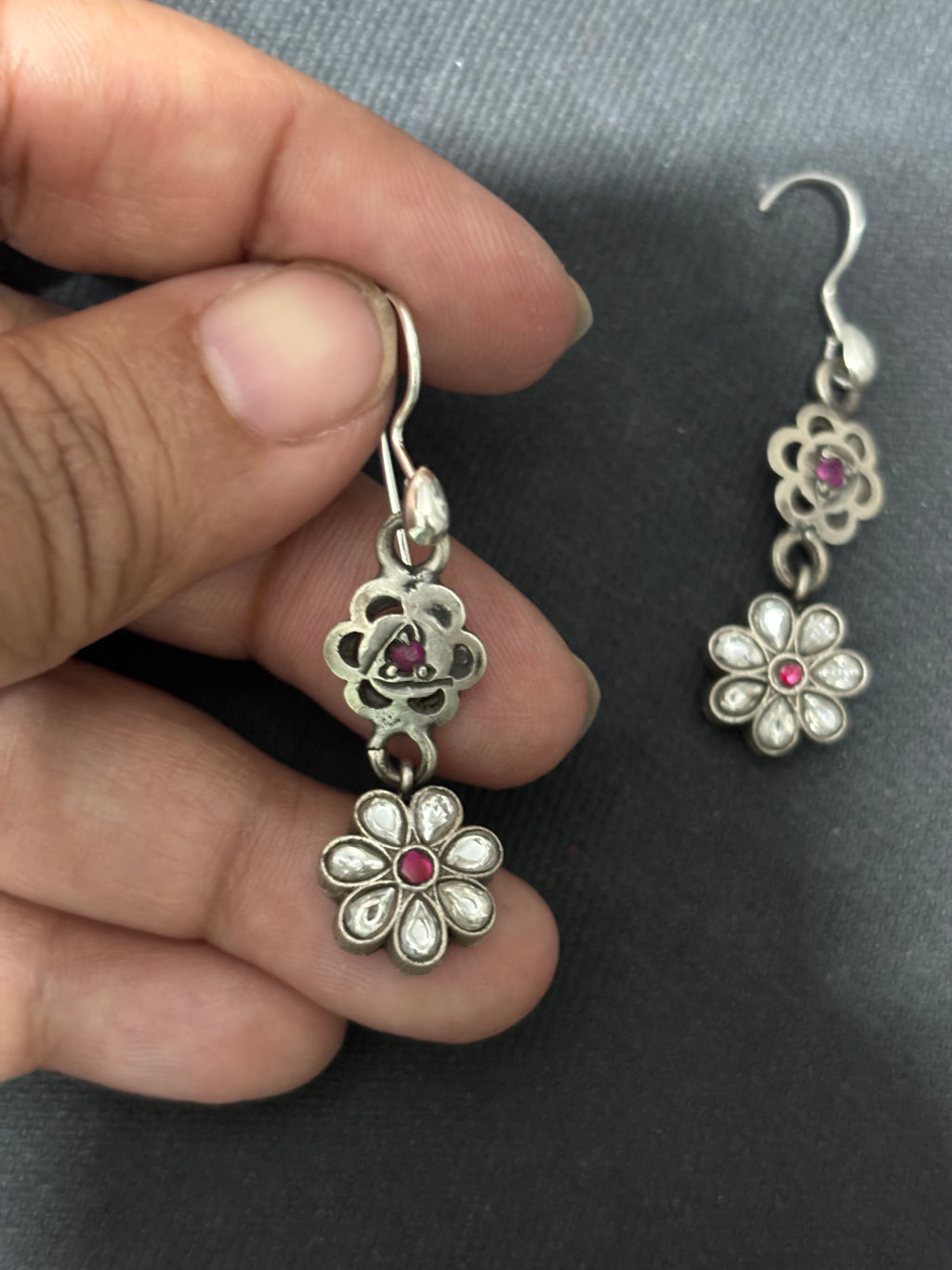 Silver Assembled Kundan Earrings