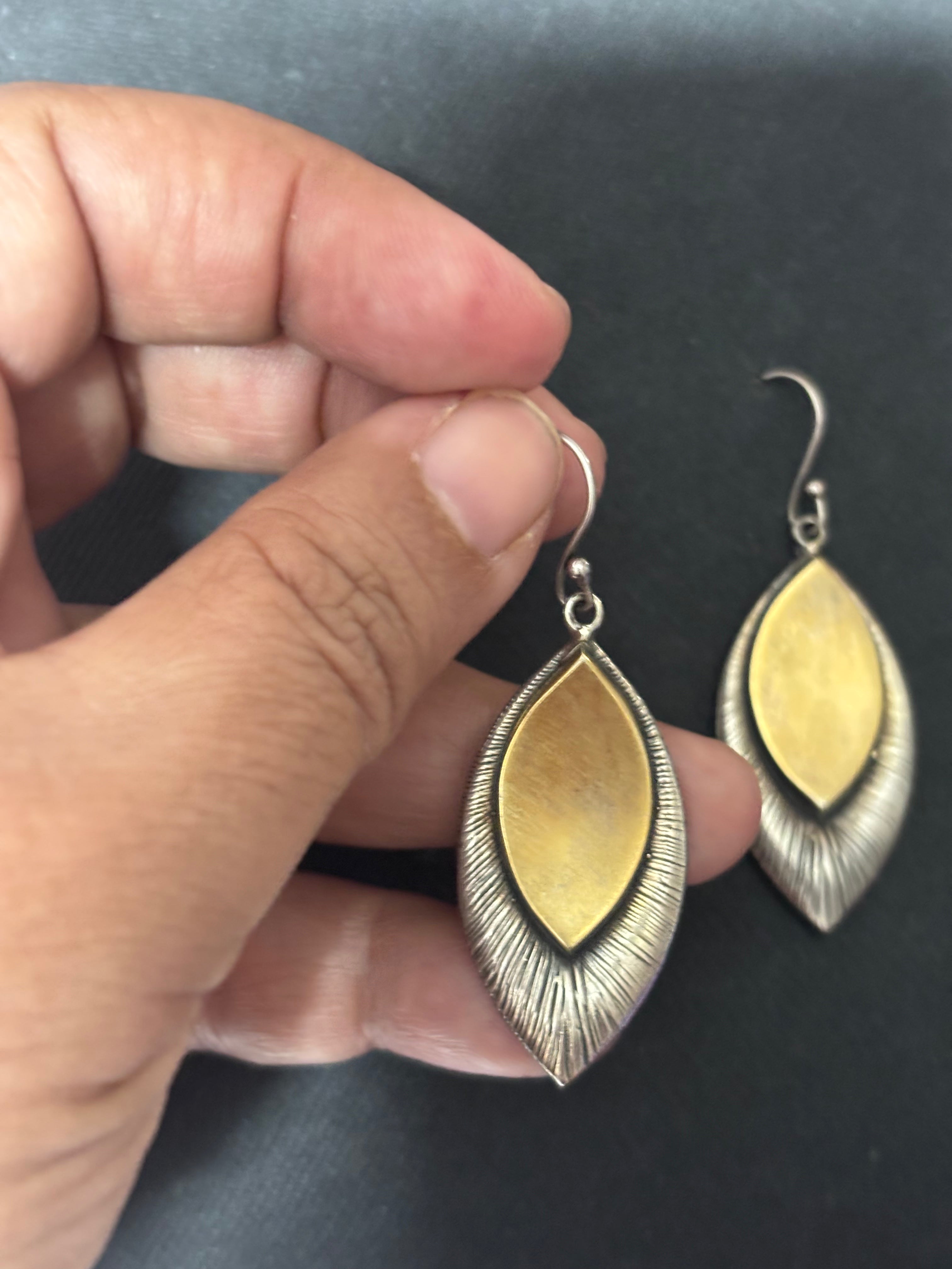 Dual Tone Silver Leaf Earrings