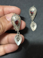 Garnet Rawa Work Silver Earrings