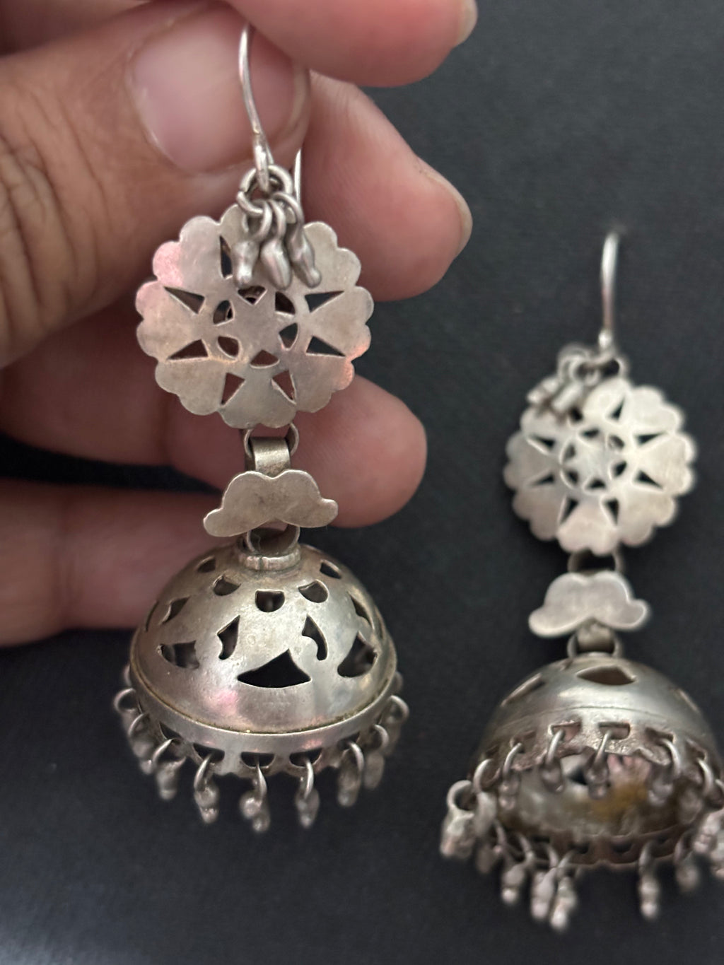 Cutwork Silver Jhumki