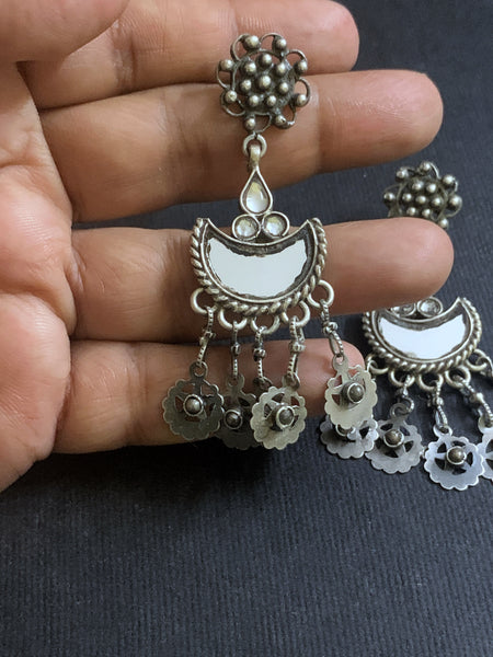 White Glass Silver Danglers