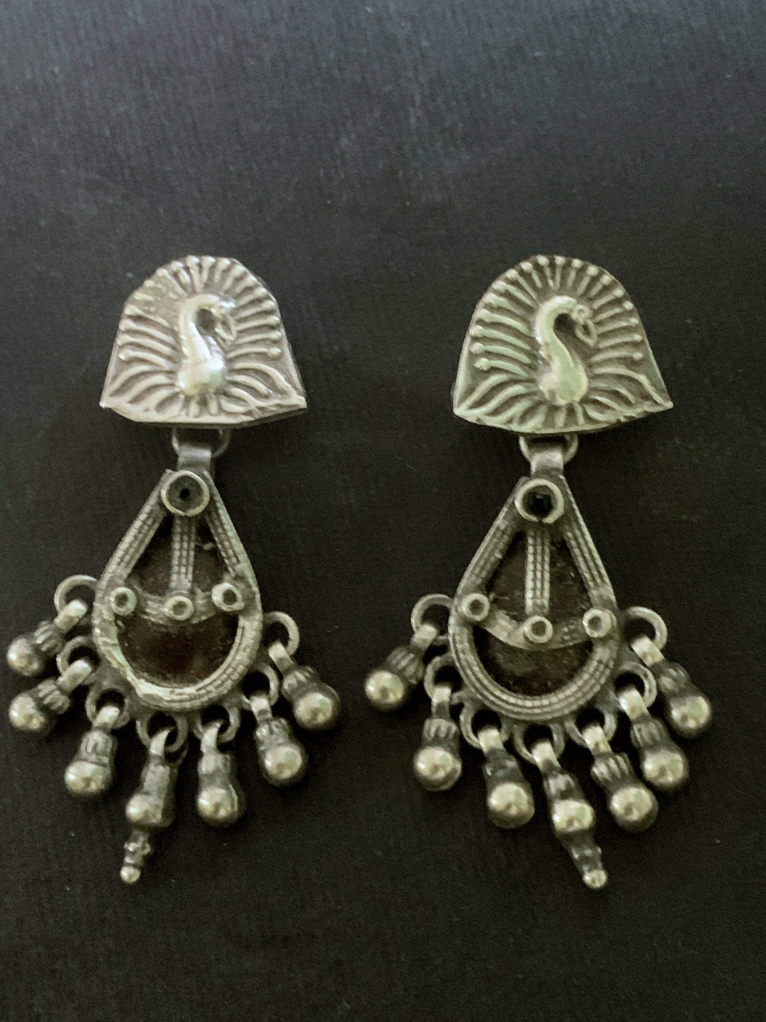 Silver Vintage Maroon Earrings