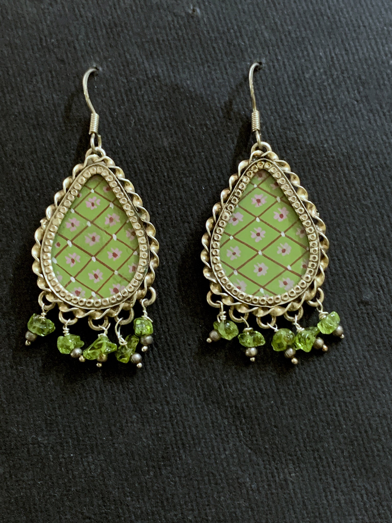 Silver Handpainted Olive Earrings