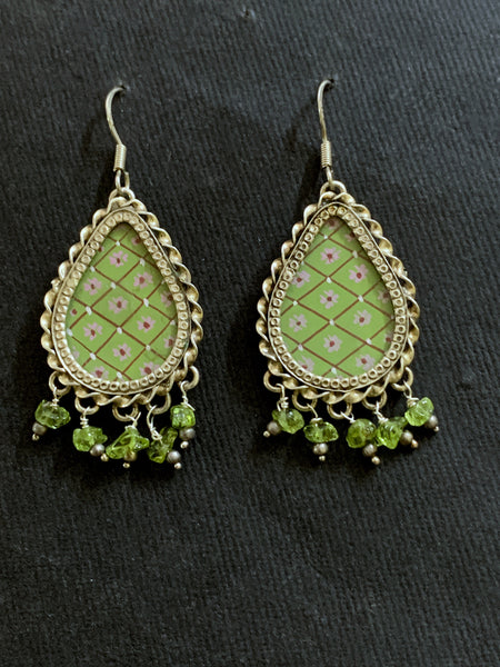 Silver Handpainted Olive Earrings