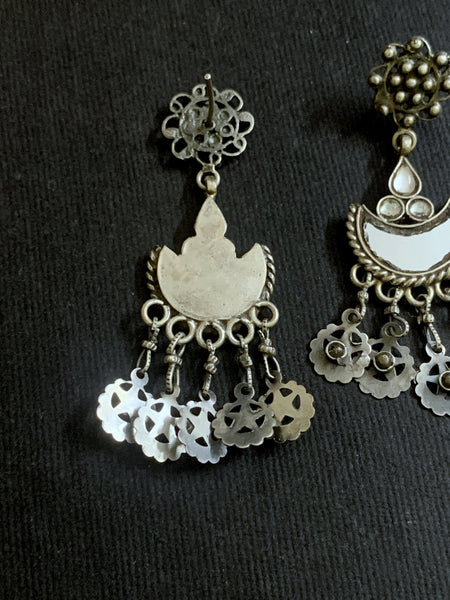 White Glass Silver Danglers