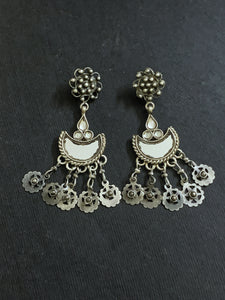 White Glass Silver Danglers