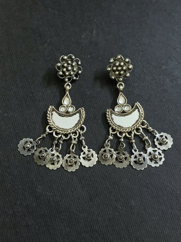 White Glass Silver Danglers