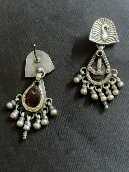 Silver Vintage Maroon Earrings