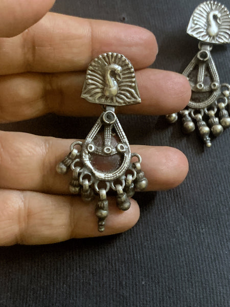 Silver Vintage Maroon Earrings