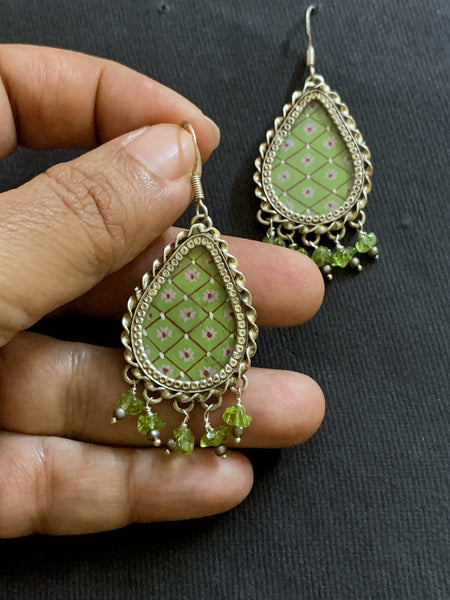 Silver Handpainted Olive Earrings