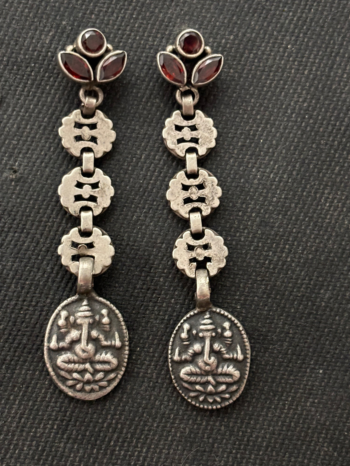Silver Assembled Garnet Ganesh Earrings