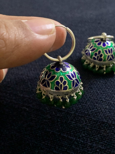 Green Blue Hoop Meenakari Jhumka