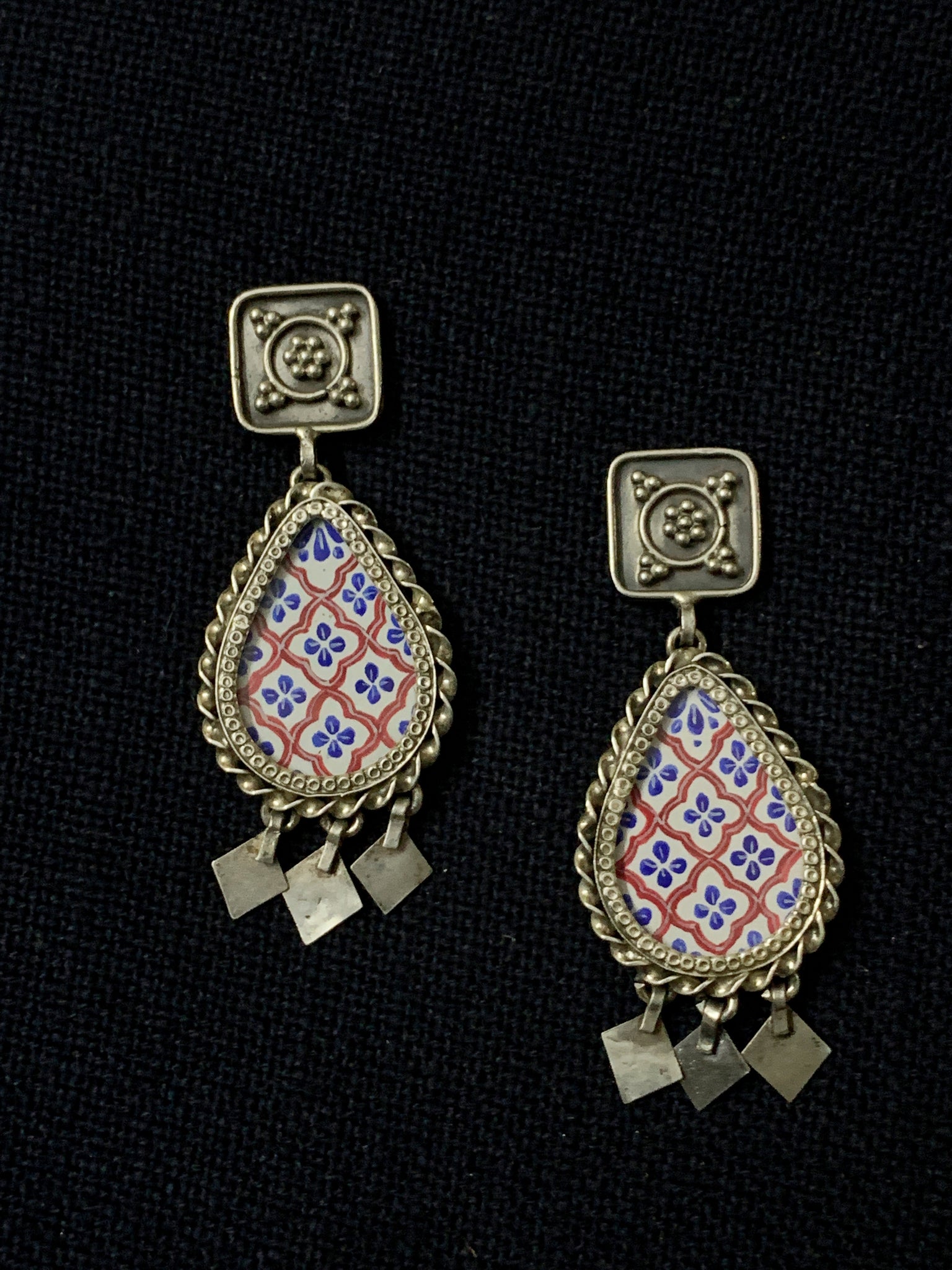 Silver White Red HandPainted earrings