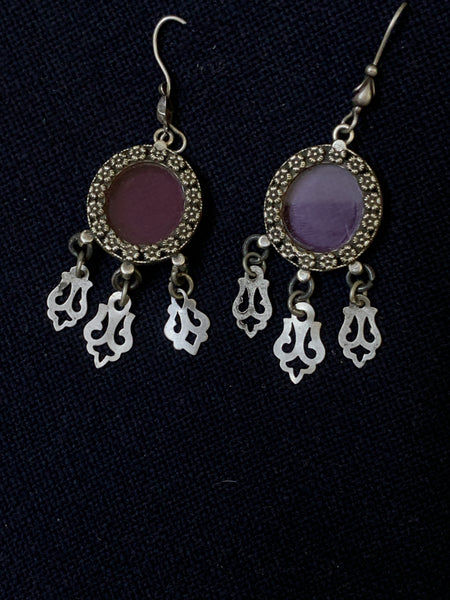 Oval Light Pink Glass Silver Earrings