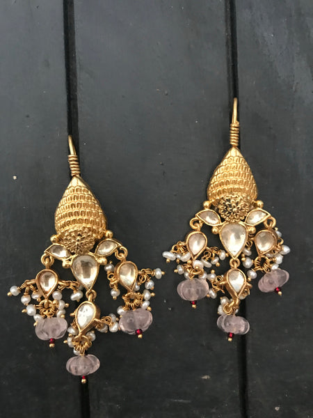 Gold Polish  And Rose Quartz Earrings