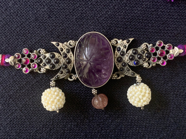 Amethyst With Blue Spinel Choker