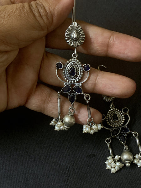 Silver Black Stone Danglers