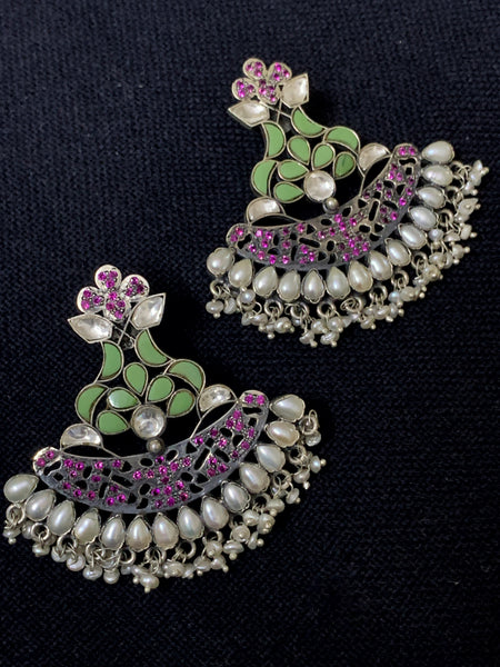 Kundan Green And Pink Earrings