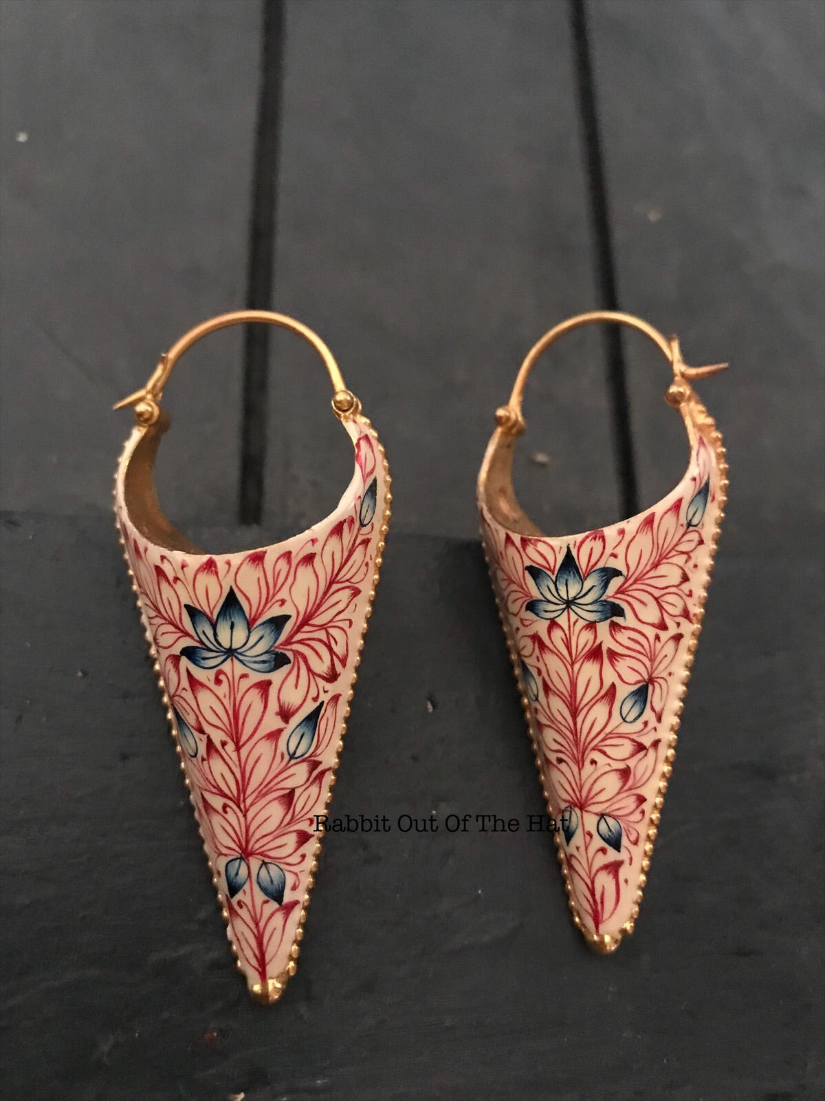 Silver Gold polished  red and Blue Enamel Cone Bali