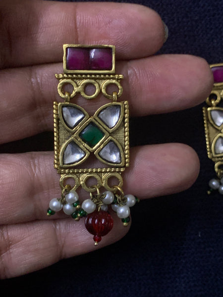 Kundan Gold Polish Earrings