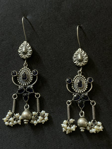 Silver Black Stone Danglers