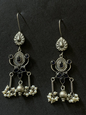 Silver Black Stone Danglers
