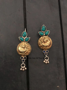 Gold Polished Silver peacock With Turquoise And Ink Blue Cut Stones