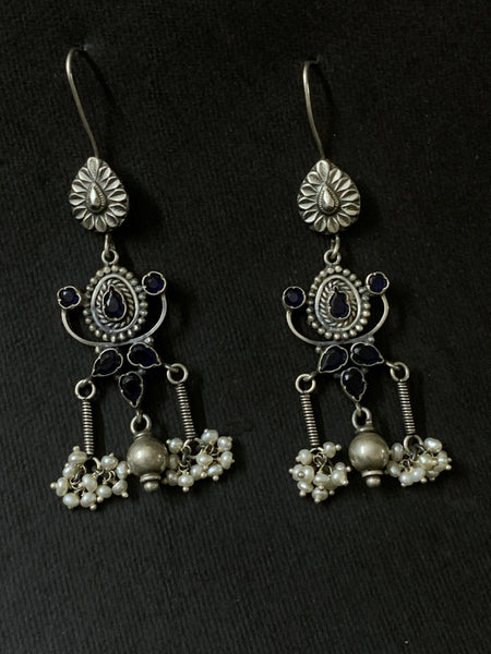 Silver Black Stone Danglers