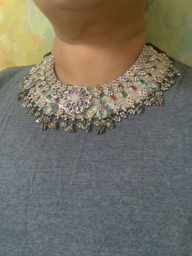 Silver-tone Square Rhinestones Statement Necklace | Icing US