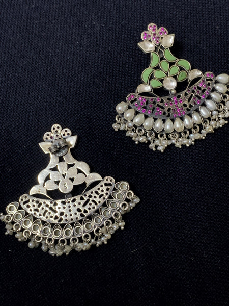 Kundan Green And Pink Earrings