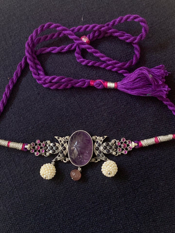 Amethyst With Blue Spinel Choker